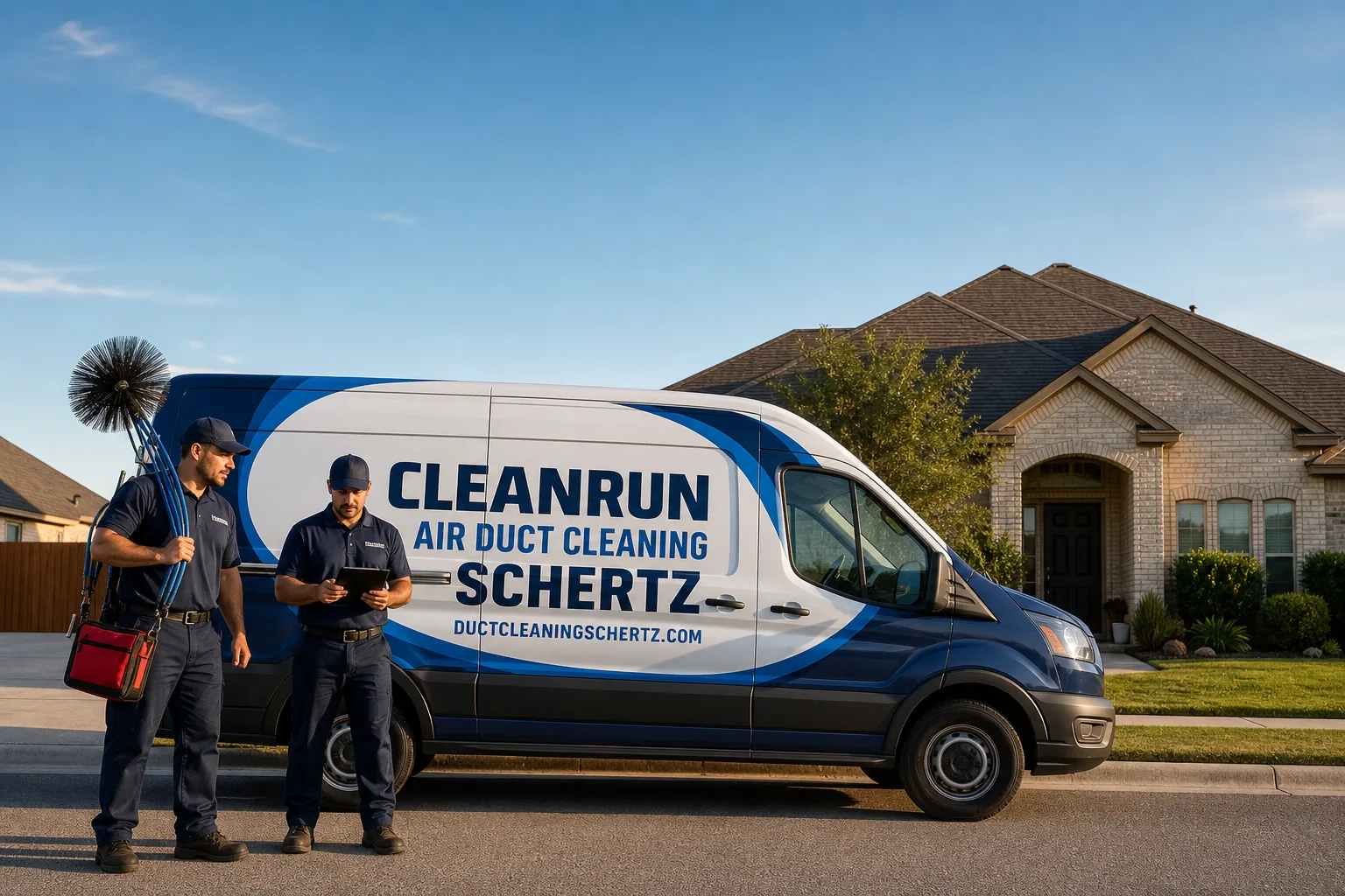 CleanRun Air Duct Cleaning Schertz air duct cleaning service vehicle and crew in Schertz, TX